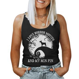 I Love Horror Movies And My Min Pin Dog Mom Dad Costume Women Tank Top Basic Casual Daily Weekend Graphic - Seseable