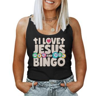 I Love Jesus And Bingo Christian Cross Board Games Gift Women Tank Top Basic Casual Daily Weekend Graphic - Seseable