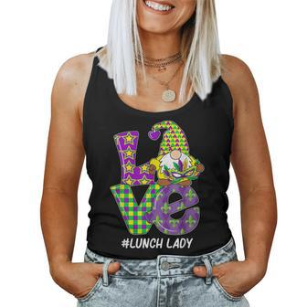 I Love Mardi Gras Lunch Lady Teacher Gnome Plaid Leopard Women Tank Top Basic Casual Daily Weekend Graphic - Seseable