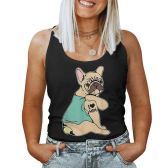 I Love My Mom Funny Bulldog Tattoo Mothers Day Gift Women Tank Top Basic Casual Daily Weekend Graphic - Seseable