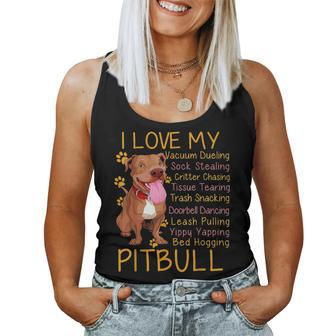 I Love My Pitbull Pittie Mom Dad Youth Gifts Funny Pit Bull Women Tank Top Basic Casual Daily Weekend Graphic - Seseable