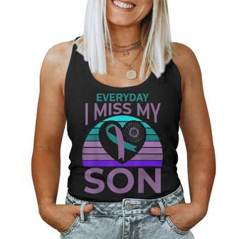 I Miss My Son Heart Sunflower Suicide Awareness Mom Gift Women Tank Top Basic Casual Daily Weekend Graphic - Seseable