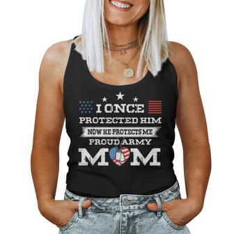I Once Protected Him Now He Protects Me Pround Army Mom Women Tank Top Basic Casual Daily Weekend Graphic - Seseable