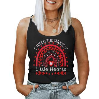 I Teach The Sweetest Hearts Rainbow Leopard Valentines Cute Women Tank Top Basic Casual Daily Weekend Graphic - Seseable