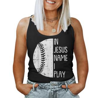 In Jesus Name Christmas Christian I Play Baseball Player Women Tank Top Basic Casual Daily Weekend Graphic