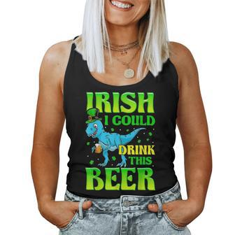 Irish I Could Drink This Beer T Rex St Patricks Day Women Tank Top Basic Casual Daily Weekend Graphic - Seseable