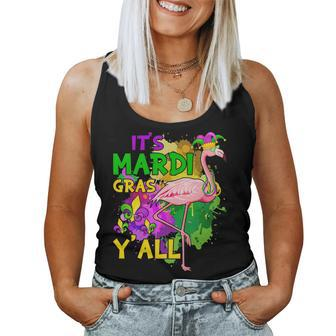 Its Mardi Gras Yall Jester Flamingo Mask Beads Outfits Women Tank Top Basic Casual Daily Weekend Graphic - Seseable