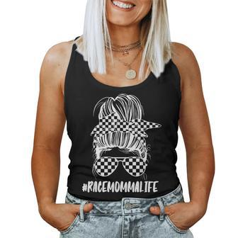 Its Race Day Momma Checkered Flag Racing Messy Bun Mom Women Tank Top Basic Casual Daily Weekend Graphic - Thegiftio UK