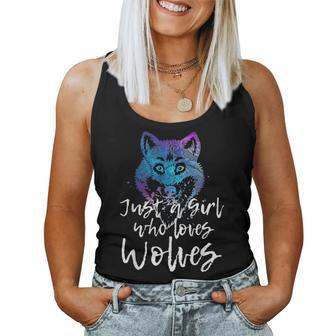 Just A Girl Who Loves Wolves Wolf Dog Lover Women Mom Gift 4556 Women Tank Top Basic Casual Daily Weekend Graphic - Seseable