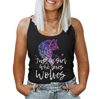 Just A Girl Who Loves Wolves Wolf Dog Lover Women Mom Gift Women Tank Top Basic Casual Daily Weekend Graphic - Seseable