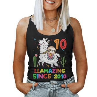 Kids Sloth Riding Llama Cute Llamazing 10Th Birthday Gifts Kids Women Tank Top Basic Casual Daily Weekend Graphic - Seseable