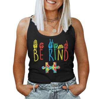 Be Kind Hand Sign Language Puzzle Autism Awareness Asl Mom Women Tank Top | Mazezy