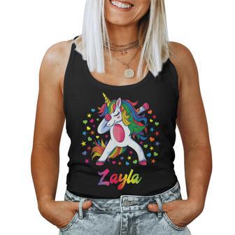Layla Dabbing Unicorn Rainbow Personalized Name Custom Women Tank Top | Mazezy