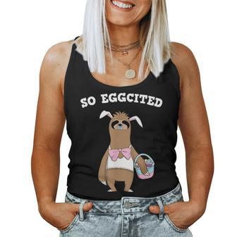 Lazy Bunny Funny Sloth With Easter Rabbit Ears So Eggcited Women Tank Top Basic Casual Daily Weekend Graphic - Seseable