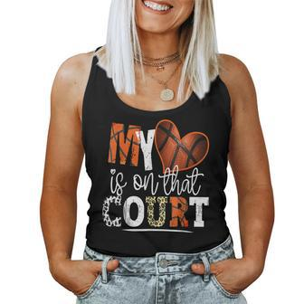 Leopard Basketball Mom My Heart Is On That Court Basketball Women Tank Top | Mazezy