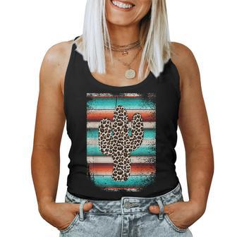 Leopard Cactus Serape Cactus Print Turquoise Women Tank Top | Mazezy