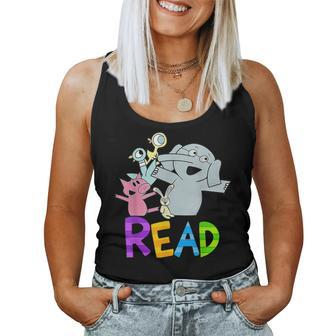 Library Teacher Read Book Club Piggie Elephant Pigeons Women Tank Top | Mazezy