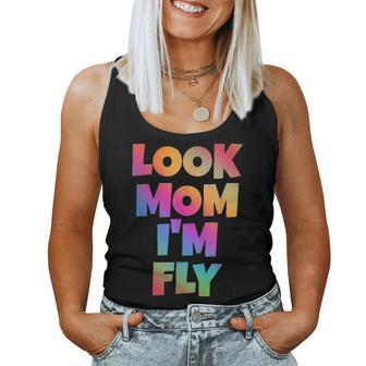 Look Mom Im Fly Hip Hop Style Rainbow Letters Aesthetic Women Tank Top Basic Casual Daily Weekend Graphic - Seseable