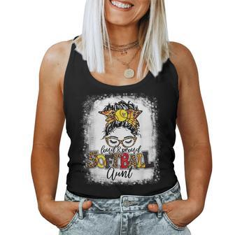 Loud & Proud Softball Aunt Messy Bun Leopard Bleached Women Tank Top Basic Casual Daily Weekend Graphic - Seseable