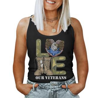Love Our Veterans Day Proud Military Us Flag Men Women Women Tank Top Basic Casual Daily Weekend Graphic - Seseable