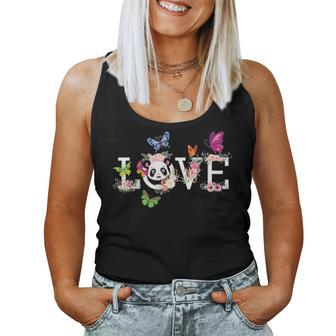 Love Panda Bear Flower Butterfly Cute Gift For Mom Dad Women Tank Top Basic Casual Daily Weekend Graphic - Seseable