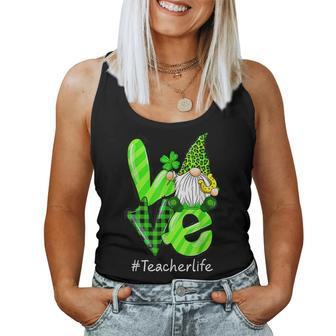 Love Teacher Life Gnome Leopard Shamrock St Patricks Day V2 Women Tank Top Basic Casual Daily Weekend Graphic - Seseable
