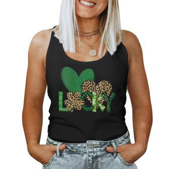 Womens Lucky Green Plaid Shamrock Leopard Heart St Patricks Day Women Tank Top | Mazezy