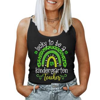 Lucky To Be A Kindergarten Teacher Rainbow St Patricks Day Women Tank Top Basic Casual Daily Weekend Graphic - Seseable