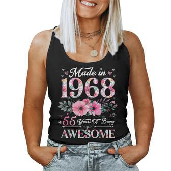 Made In 1968 Floral 55 Years Of Being Awesome 55Th Birthday Women Tank Top Basic Casual Daily Weekend Graphic - Seseable