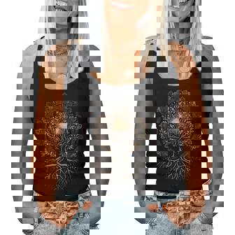 Mandala Lotus Unalome Tree Moon Life Graphic Women Tank Top | Mazezy