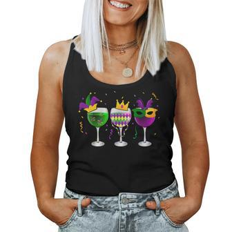 Mardi Gras Glass Of Wine Funny Drinking Wine Festival Parade Women Tank Top Basic Casual Daily Weekend Graphic - Thegiftio UK