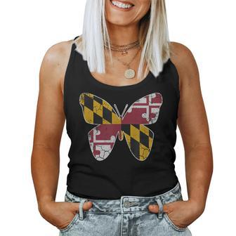 Maryland Flag Butterfly Home State Vintage Distressed Women Tank Top Basic Casual Daily Weekend Graphic - Seseable