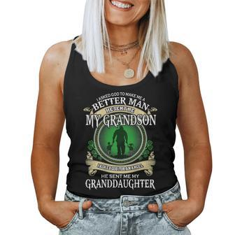 Mens I Asked God To Make Me A Better Man He Sent Me My Grandson Women Tank Top Basic Casual Daily Weekend Graphic - Seseable