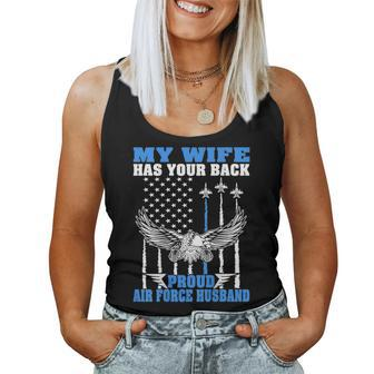 Mens My Wife Has Your Back Proud Air Force Husband Spouse Gift Women Tank Top Basic Casual Daily Weekend Graphic - Seseable
