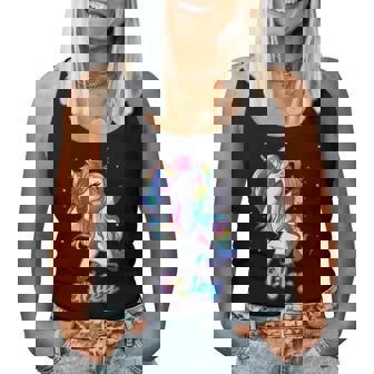 Miley Name Personalized Custom Rainbow Unicorn Dabbing Women Tank Top | Mazezy