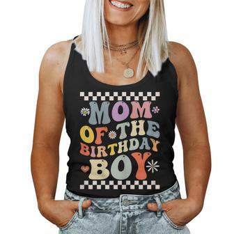 Womens Mom Of The Birthday Boy Groovy Vintage Women Tank Top | Mazezy