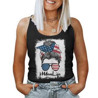 Womens Mom Life 4Th Of July Messy Bun Patriotic Hairdresser Women Tank Top | Mazezy