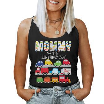 Mommy Of The Birthday Boy Train Cars Truck Emergency Vehicle Women Tank Top Basic Casual Daily Weekend Graphic - Seseable