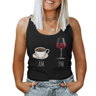 Morning Coffee Wine In The Evening - Latte Am Wine Pm Funny Women Tank Top Basic Casual Daily Weekend Graphic - Seseable