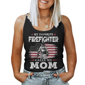 My Favorite Firefighter Calls Me Mom Usa Flag Mother Gift Women Tank Top Basic Casual Daily Weekend Graphic - Seseable