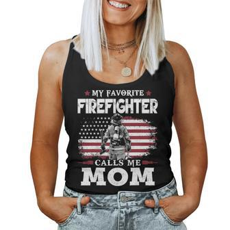 My Favorite Firefighter Calls Me Mom Usa Flag Mother V2 Women Tank Top Basic Casual Daily Weekend Graphic - Seseable