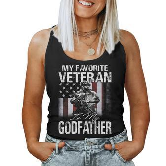My Favorite Veteran Is My Godfather Usa Flag Women Tank Top Basic Casual Daily Weekend Graphic - Seseable