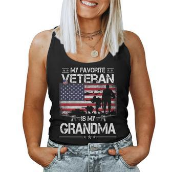 My Favorite Veteran Is My Grandma - Flag Mother Veterans Day Women Tank Top Basic Casual Daily Weekend Graphic - Seseable