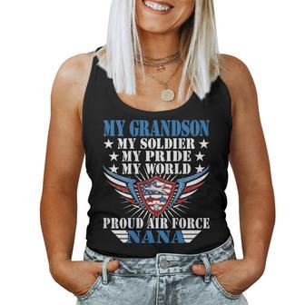 My Grandson Is A Soldier Airman Proud Air Force Nana Gift Women Tank Top Basic Casual Daily Weekend Graphic - Seseable