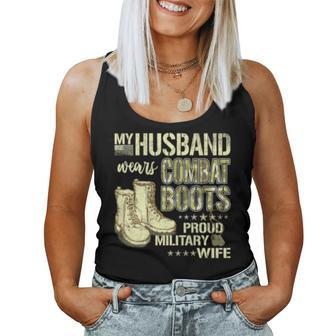 My Husband Wears Combat Boots Dog Tags - Proud Military Wife Women Tank Top Basic Casual Daily Weekend Graphic - Seseable