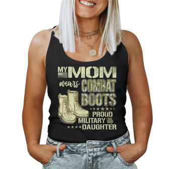 My Mom Wears Combat Boots Dog Tags Proud Military Daughter Women Tank Top Basic Casual Daily Weekend Graphic - Seseable