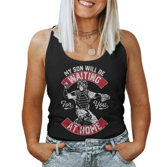 My Son Will Be Waiting For You At Home Baseball Catcher Wife Women Tank Top Basic Casual Daily Weekend Graphic - Seseable