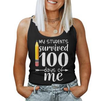 My Students Survived 100 Days Of Me Funny Teacher V2 Women Tank Top Basic Casual Daily Weekend Graphic - Seseable