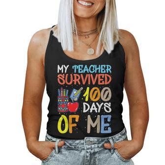 My Teacher Survived 100 Days Of Me Funny School Boys Girls V3 Women Tank Top Basic Casual Daily Weekend Graphic - Seseable