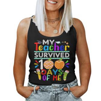 My Teacher Survived 100 Days Of Me Happy 100Th Day Of School V2 Women Tank Top Basic Casual Daily Weekend Graphic - Thegiftio UK